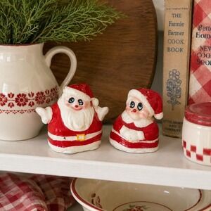 Vintage Kreiss & Co. Ceramic Santa Salt and Pepper Shakers Distinctive Eyes MCM